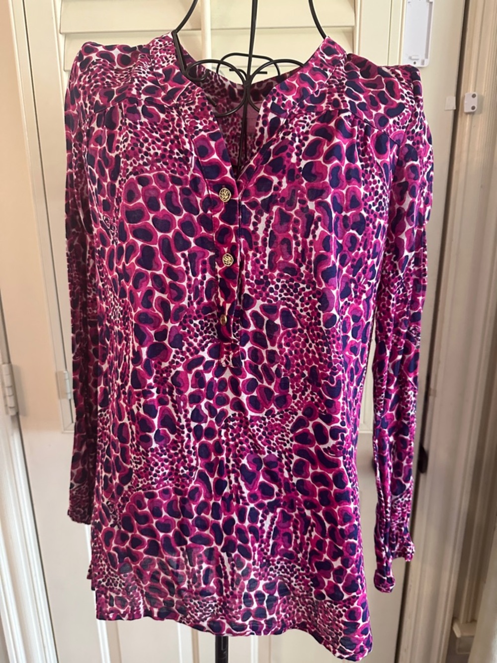 Lilly Pulitzer Pink and Purple Animal Print Long-Sleeve Blouse